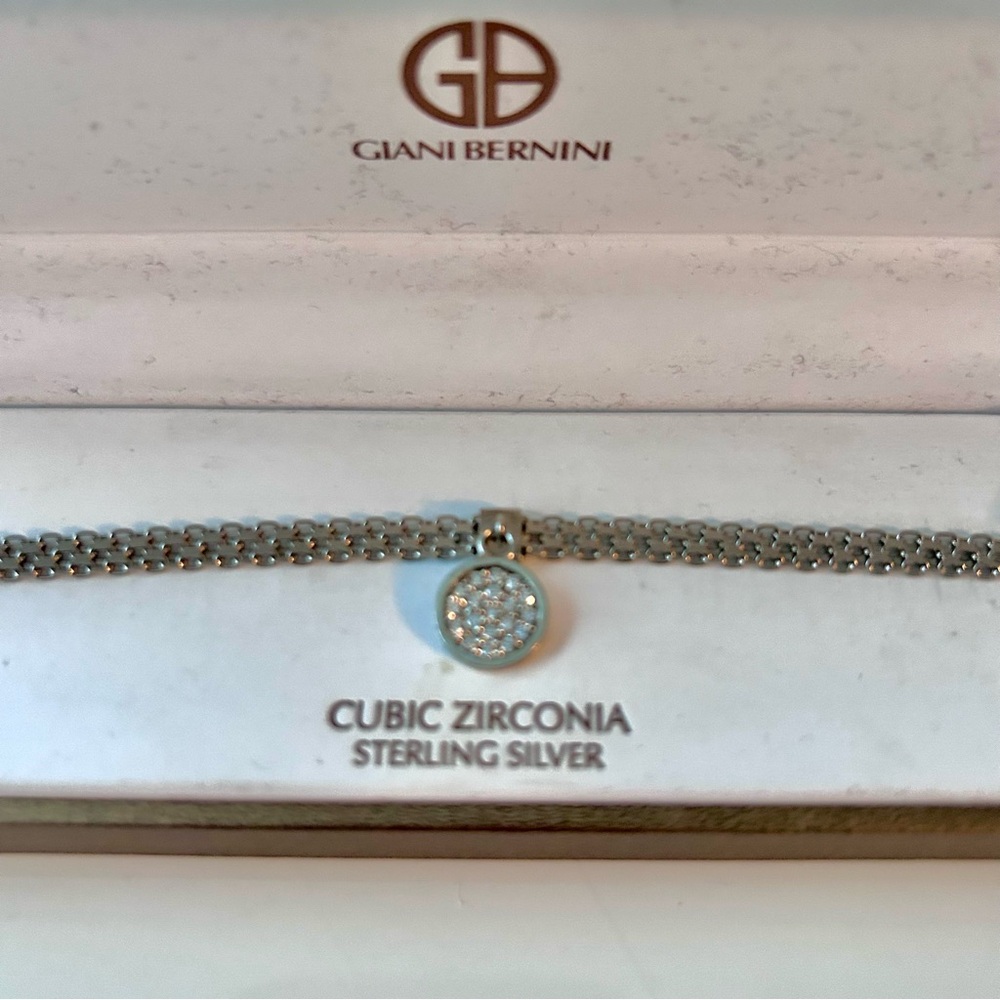 NWT Giani Bernini Bracelet Sterling Silver Pave Cubic Zirconia Disc Charm $135